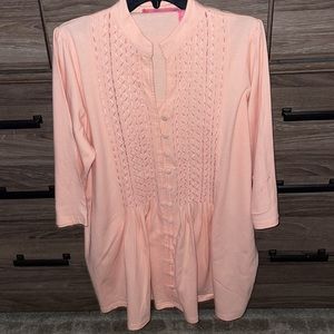 Woman Within - Pink Loop Button down with 3/4 sleeve - pleated bottom -
